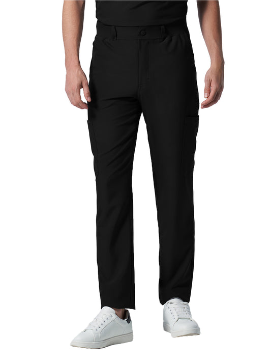 Men's 8-Pocket Mid-Rise Rib-Knit Elastic Waist Cargo Scrub Pant - LB410 - Black