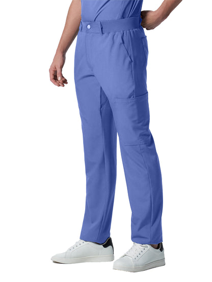 Men's 8-Pocket Mid-Rise Rib-Knit Elastic Waist Cargo Scrub Pant - LB410 - Ceil Blue