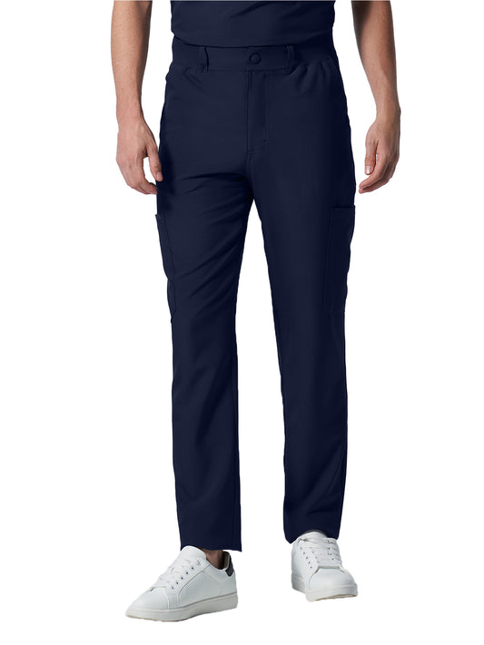 Men's 8-Pocket Mid-Rise Rib-Knit Elastic Waist Cargo Scrub Pant - LB410 - Navy