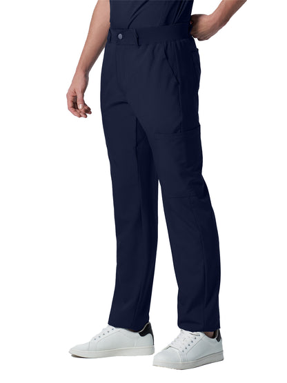 Men's 8-Pocket Mid-Rise Rib-Knit Elastic Waist Cargo Scrub Pant - LB410 - Navy