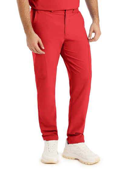 Men's 8-Pocket Mid-Rise Rib-Knit Elastic Waist Cargo Scrub Pant - LB410 - Red