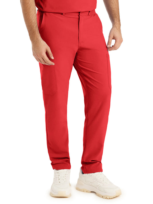 Men's 8-Pocket Mid-Rise Rib-Knit Elastic Waist Cargo Scrub Pant - LB410 - Red