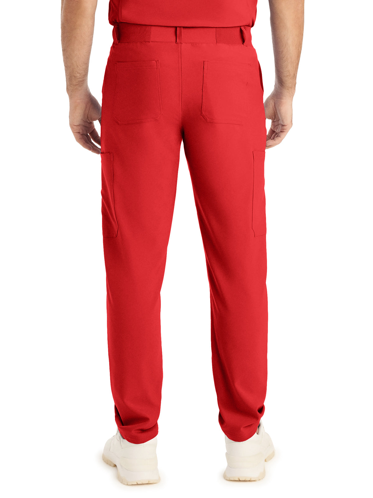 Men's 8-Pocket Mid-Rise Rib-Knit Elastic Waist Cargo Scrub Pant - LB410 - Red