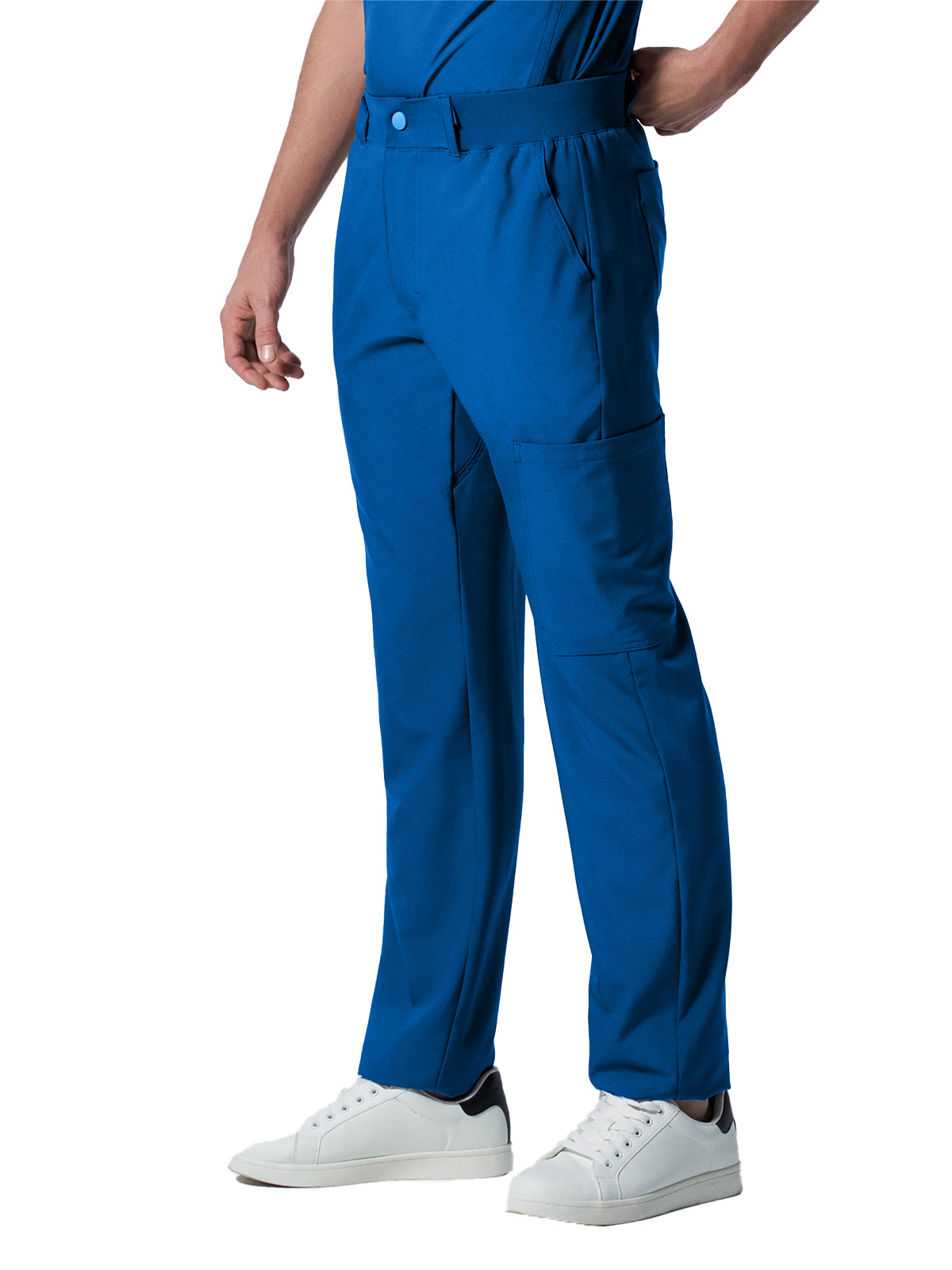 Men's 8-Pocket Mid-Rise Rib-Knit Elastic Waist Cargo Scrub Pant - LB410 - Royal