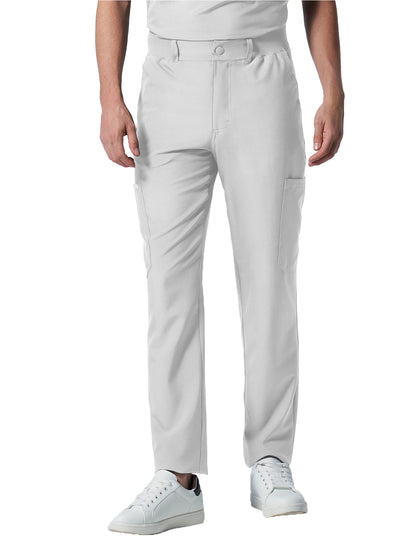 Men's 8-Pocket Mid-Rise Rib-Knit Elastic Waist Cargo Scrub Pant - LB410 - White