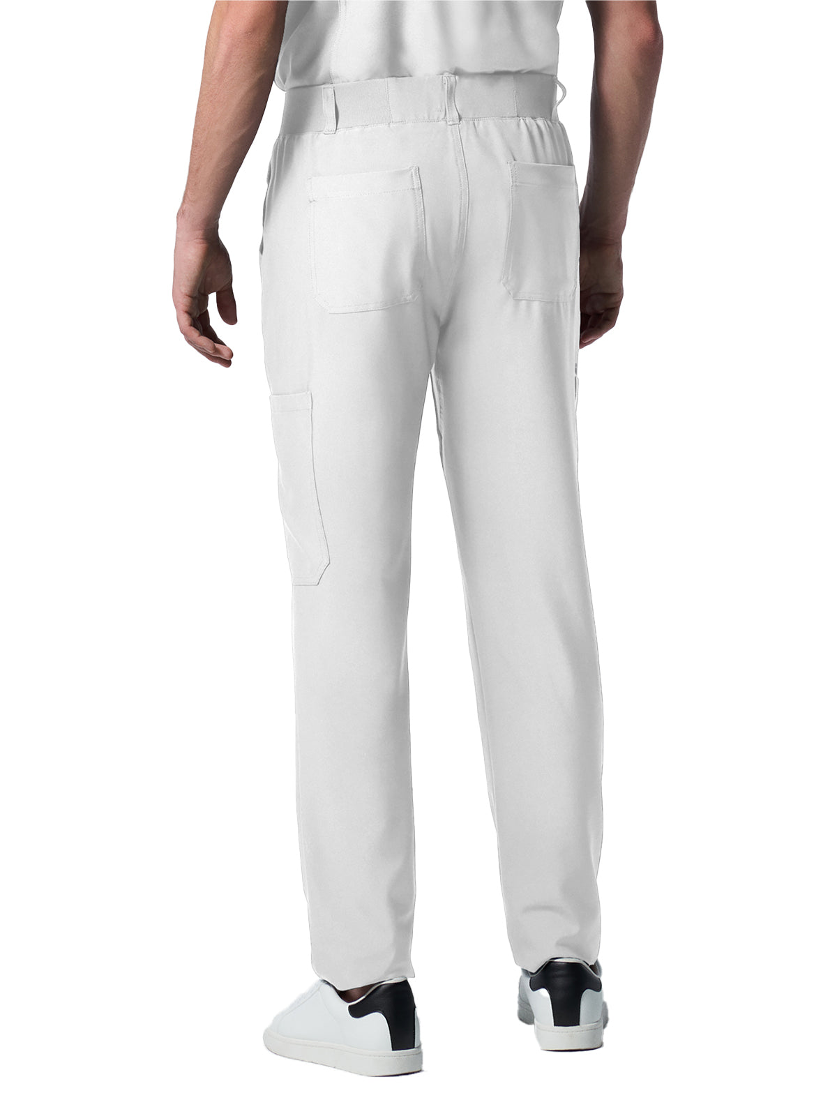 Men's 8-Pocket Mid-Rise Rib-Knit Elastic Waist Cargo Scrub Pant - LB410 - White