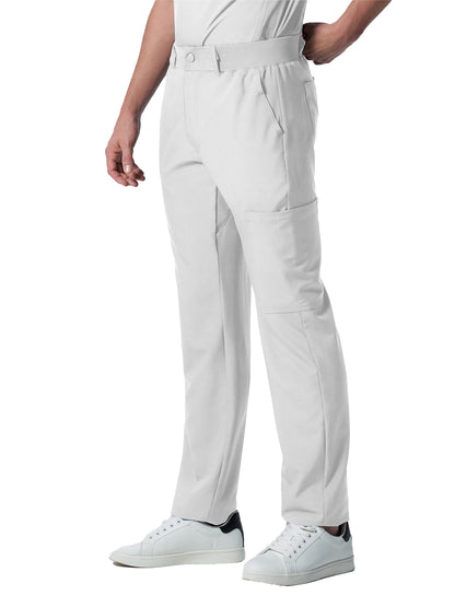 Men's 8-Pocket Mid-Rise Rib-Knit Elastic Waist Cargo Scrub Pant - LB410 - White