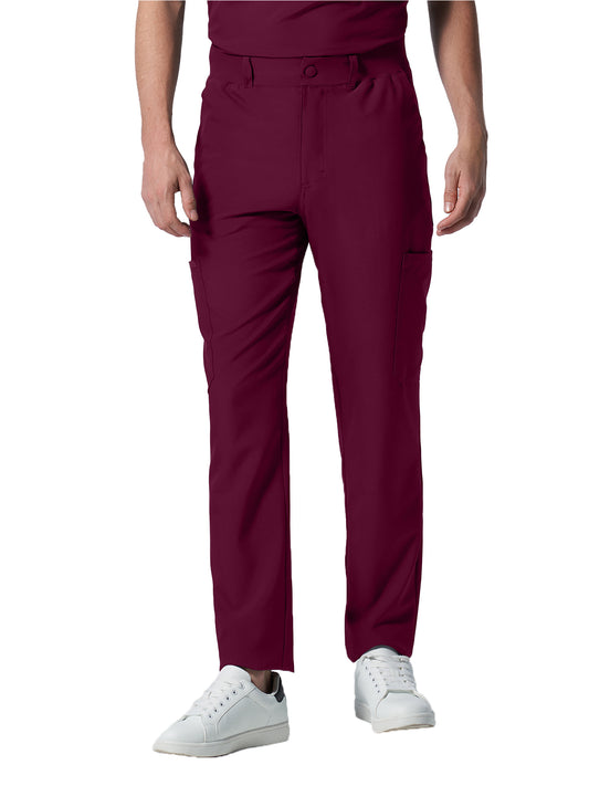 Men's 8-Pocket Mid-Rise Rib-Knit Elastic Waist Cargo Scrub Pant - LB410 - Wine