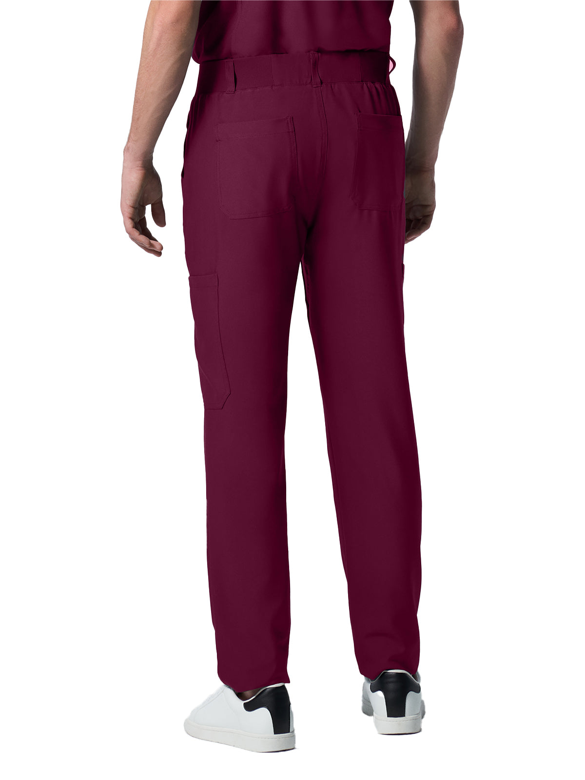 Men's 8-Pocket Mid-Rise Rib-Knit Elastic Waist Cargo Scrub Pant - LB410 - Wine