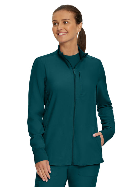 Women's 3-Pocket Mock-Neck Zip-Front Scrub Jacket - LJ700 - Caribbean