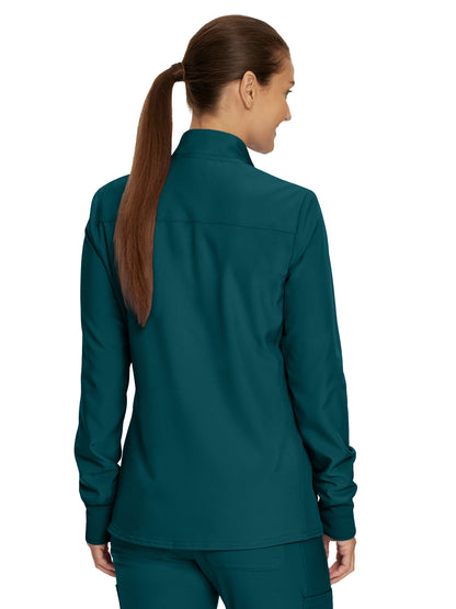 Women's 3-Pocket Mock-Neck Zip-Front Scrub Jacket - LJ700 - Caribbean