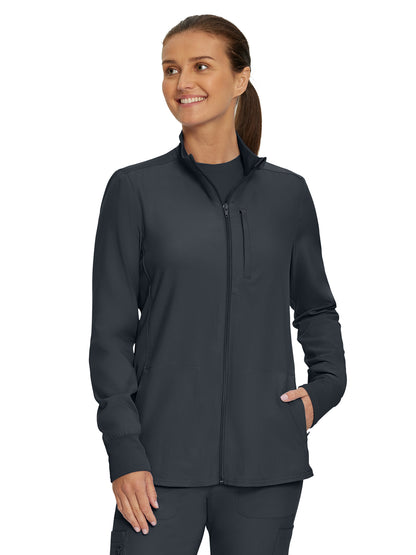 Women's 3-Pocket Mock-Neck Zip-Front Scrub Jacket - LJ700 - Pewter