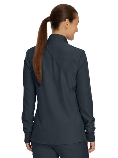 Women's 3-Pocket Mock-Neck Zip-Front Scrub Jacket - LJ700 - Pewter