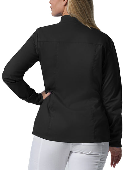 Women's 3-Pocket Mock Neck Zip-Front Scrub Jacket - LJ701 - Black