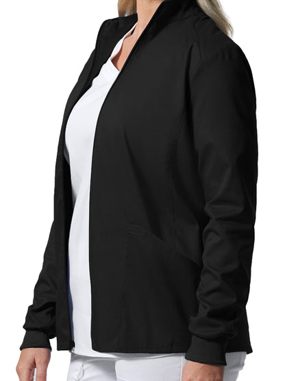 Women's 3-Pocket Mock Neck Zip-Front Scrub Jacket - LJ701 - Black