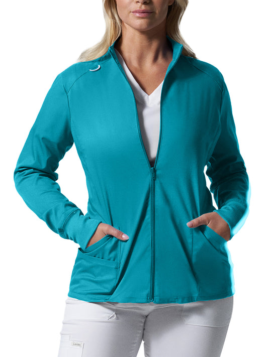 Women's 3-Pocket Mock Neck Zip-Front Scrub Jacket - LJ701 - Teal