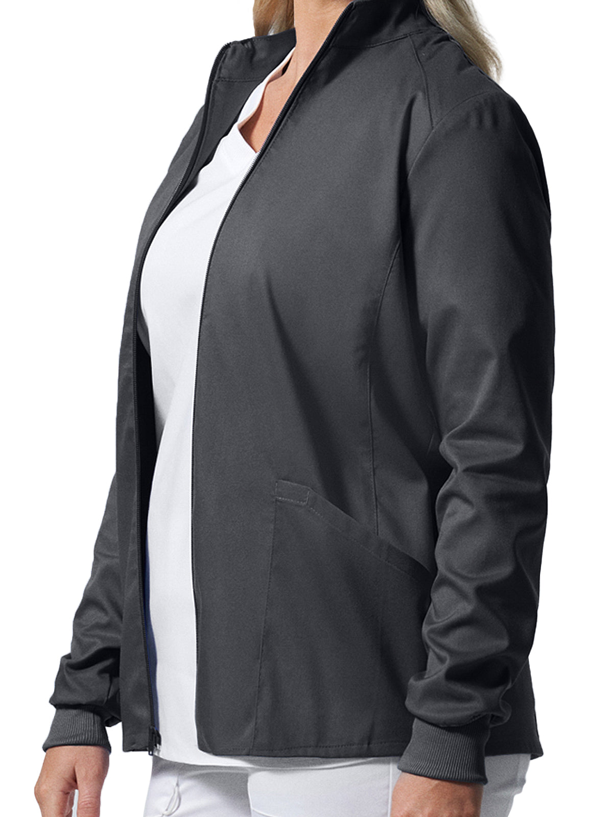 Women's 3-Pocket Mock Neck Zip-Front Scrub Jacket - LJ701 - Graphite