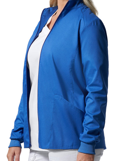 Women's 3-Pocket Mock Neck Zip-Front Scrub Jacket - LJ701 - Royal