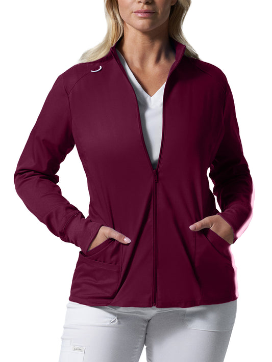 Women's 3-Pocket Mock Neck Zip-Front Scrub Jacket - LJ701 - Wine