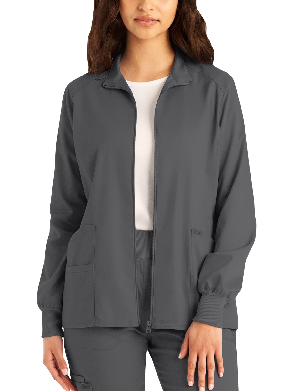 Women's 3-Pocket Mock Neck Zip-Front Scrub Jacket - LJ701 - Steel