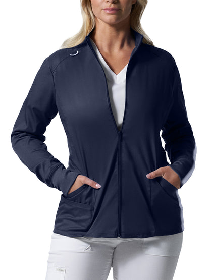 Women's 3-Pocket Mock Neck Zip-Front Scrub Jacket - LJ701 - True Navy