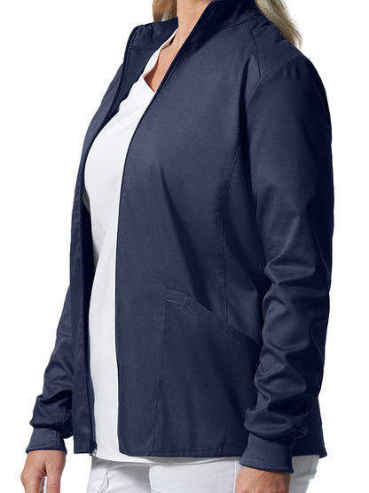 Women's 3-Pocket Mock Neck Zip-Front Scrub Jacket - LJ701 - True Navy