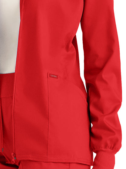 Women's 3-Pocket Mock Neck Zip-Front Scrub Jacket - LJ701 - True Red