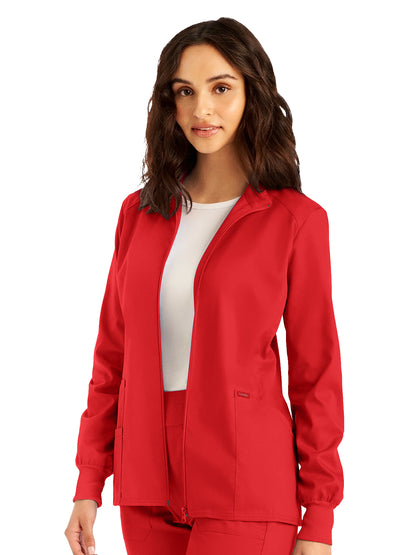 Women's 3-Pocket Mock Neck Zip-Front Scrub Jacket - LJ701 - True Red