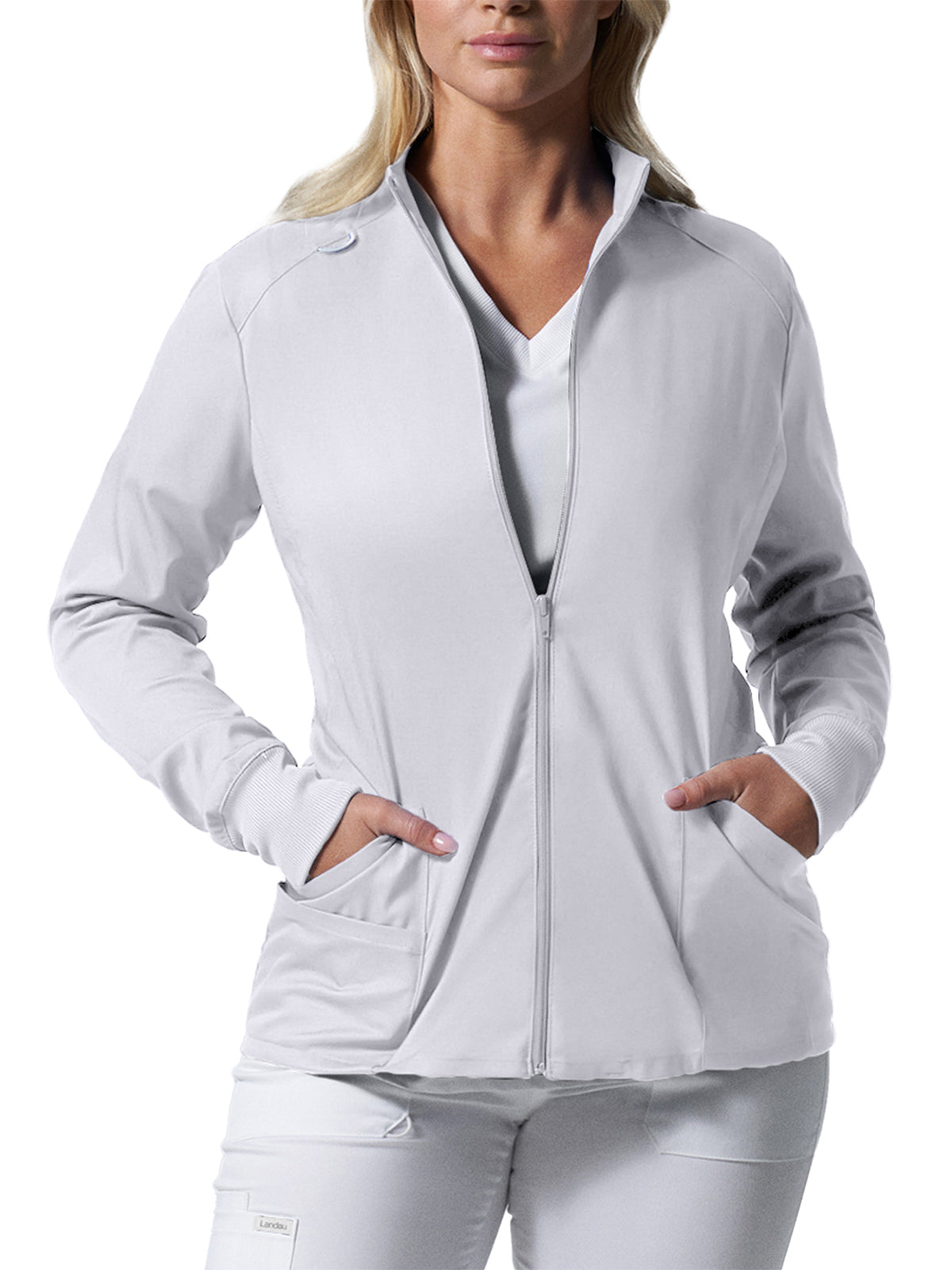 Women's 3-Pocket Mock Neck Zip-Front Scrub Jacket - LJ701 - White