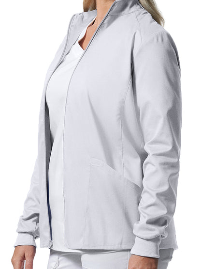 Women's 3-Pocket Mock Neck Zip-Front Scrub Jacket - LJ701 - White