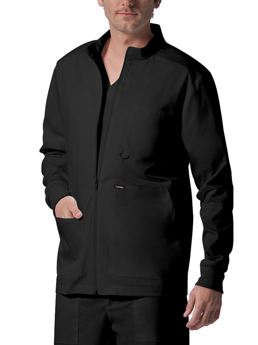 Men's 4-Pocket Mock Neck Zip-Front Scrub Jacket - LJ702 - Black