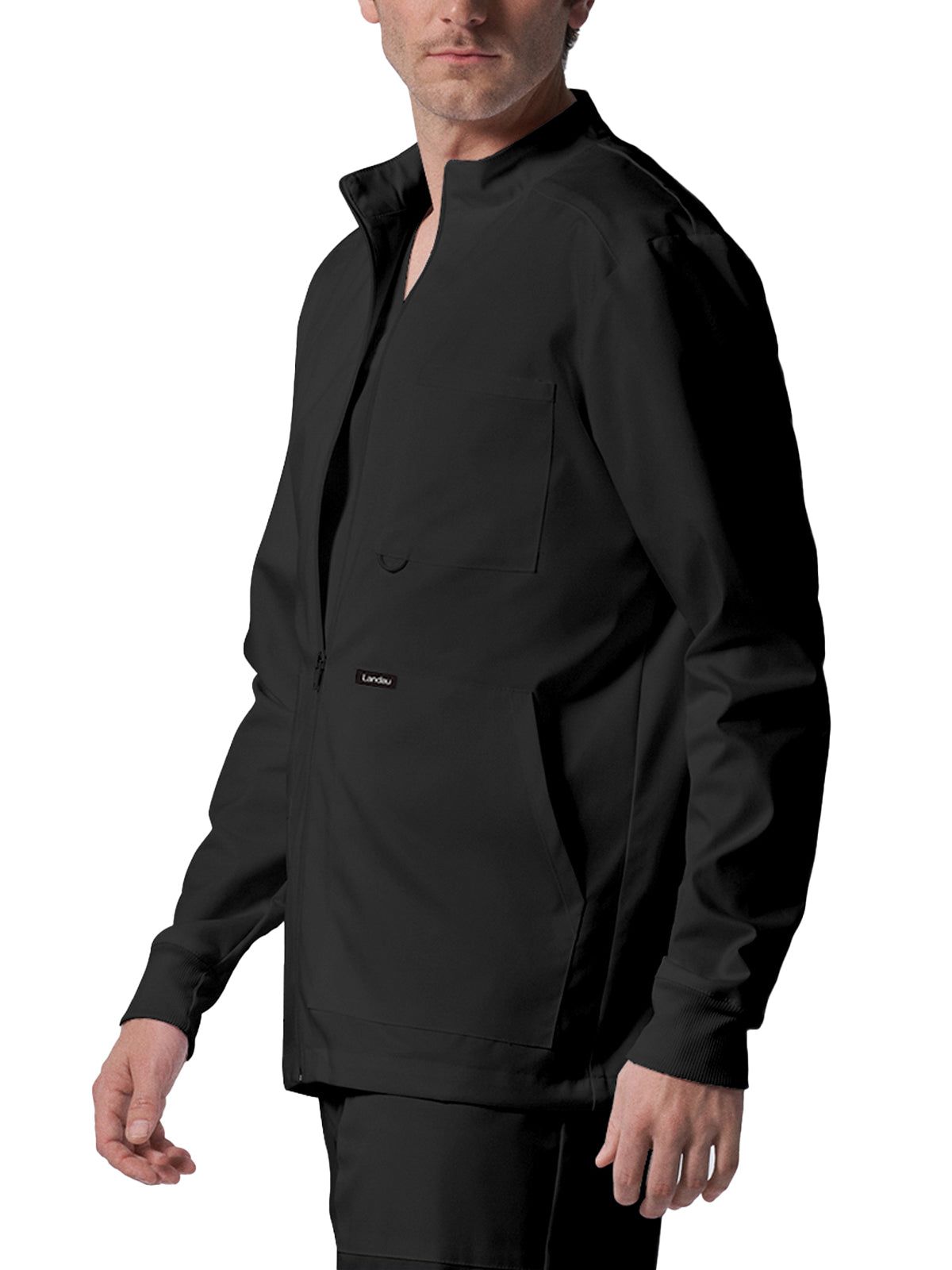 Men's 4-Pocket Mock Neck Zip-Front Scrub Jacket - LJ702 - Black