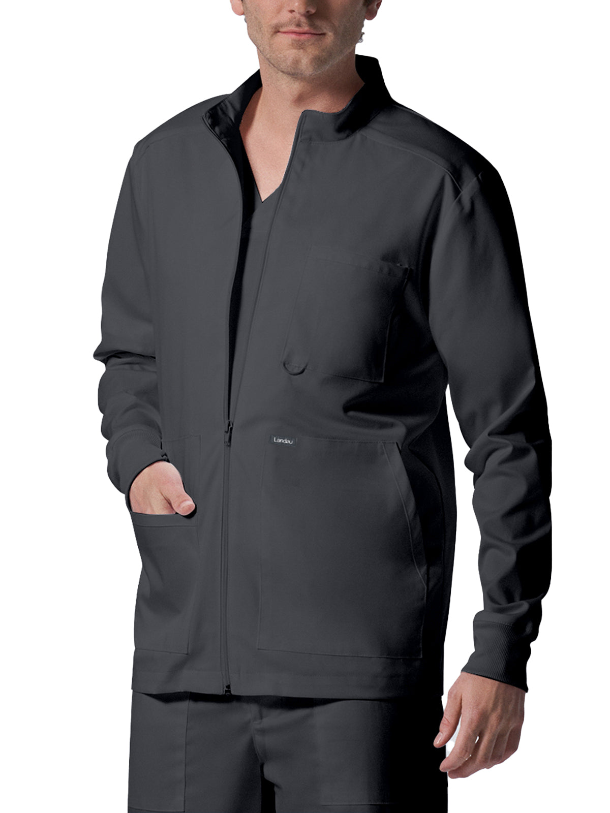 Men's 4-Pocket Mock Neck Zip-Front Scrub Jacket - LJ702 - Graphite