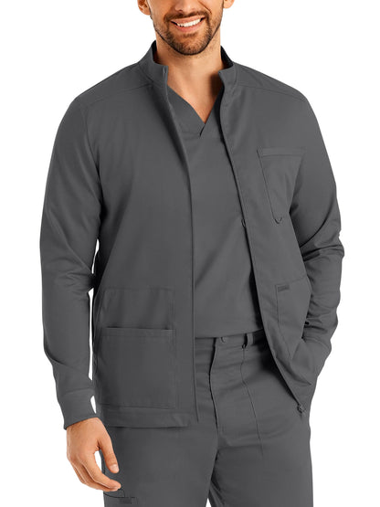 Men's 4-Pocket Mock Neck Zip-Front Scrub Jacket - LJ702 - Steel