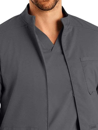 Men's 4-Pocket Mock Neck Zip-Front Scrub Jacket - LJ702 - Steel