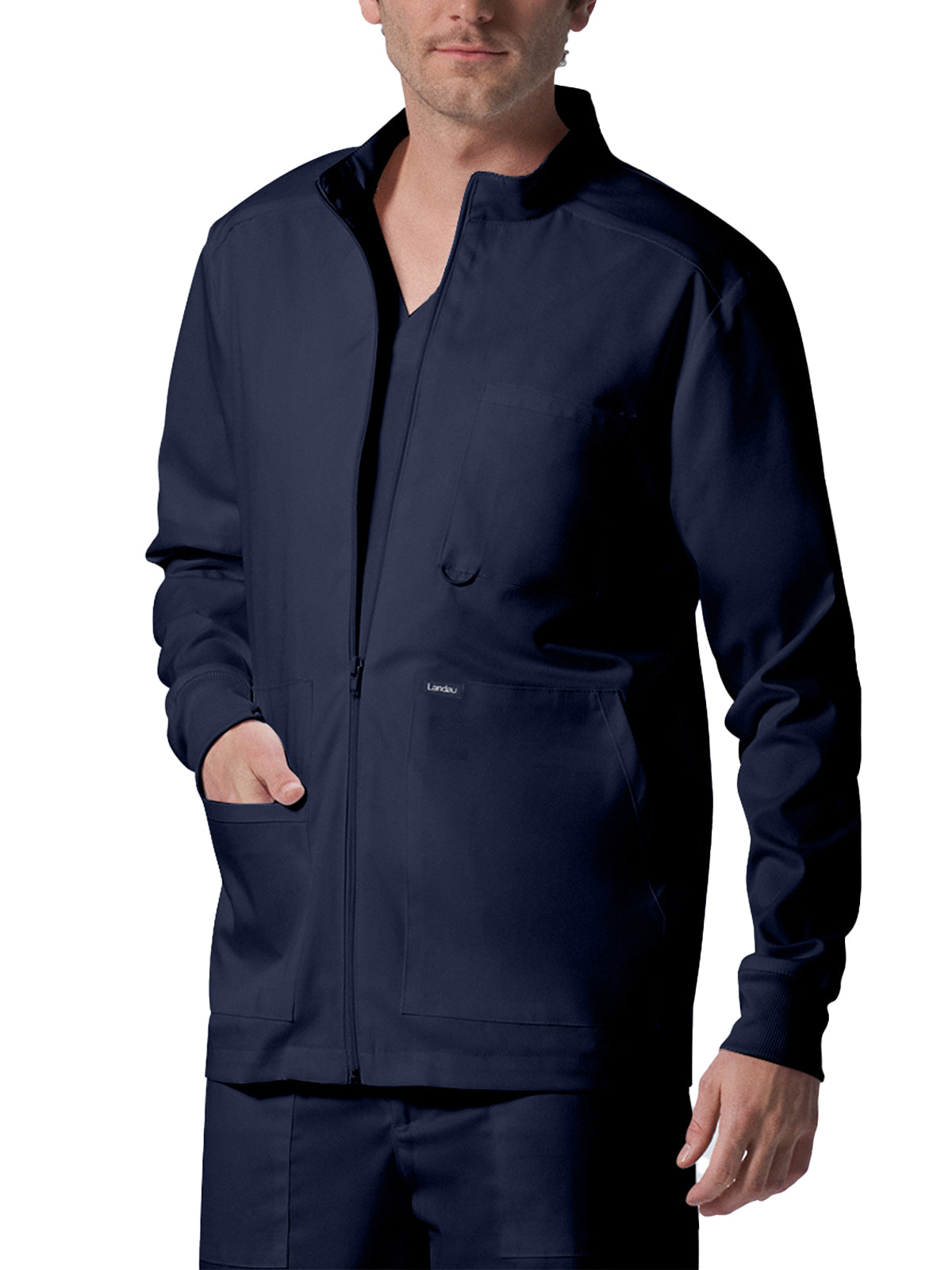 Men's 4-Pocket Mock Neck Zip-Front Scrub Jacket - LJ702 - True Navy