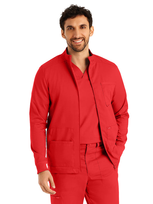 Men's 4-Pocket Mock Neck Zip-Front Scrub Jacket - LJ702 - True Red