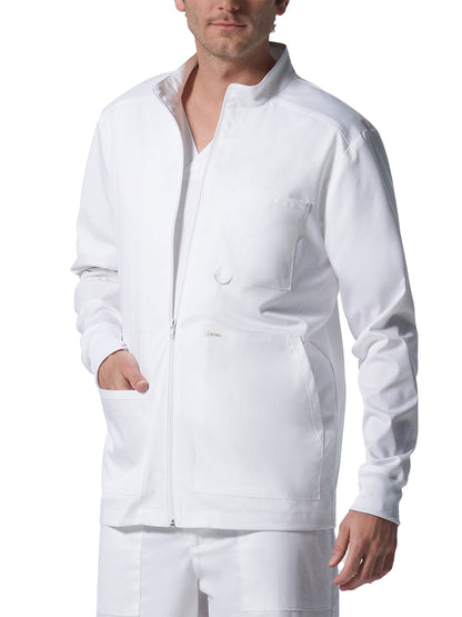 Men's 4-Pocket Mock Neck Zip-Front Scrub Jacket - LJ702 - White