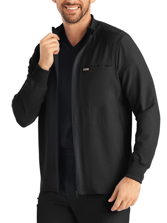 Men's 3-Pocket Mock-Neck Zip-Front Scrub Jacket - LJ703 - Black