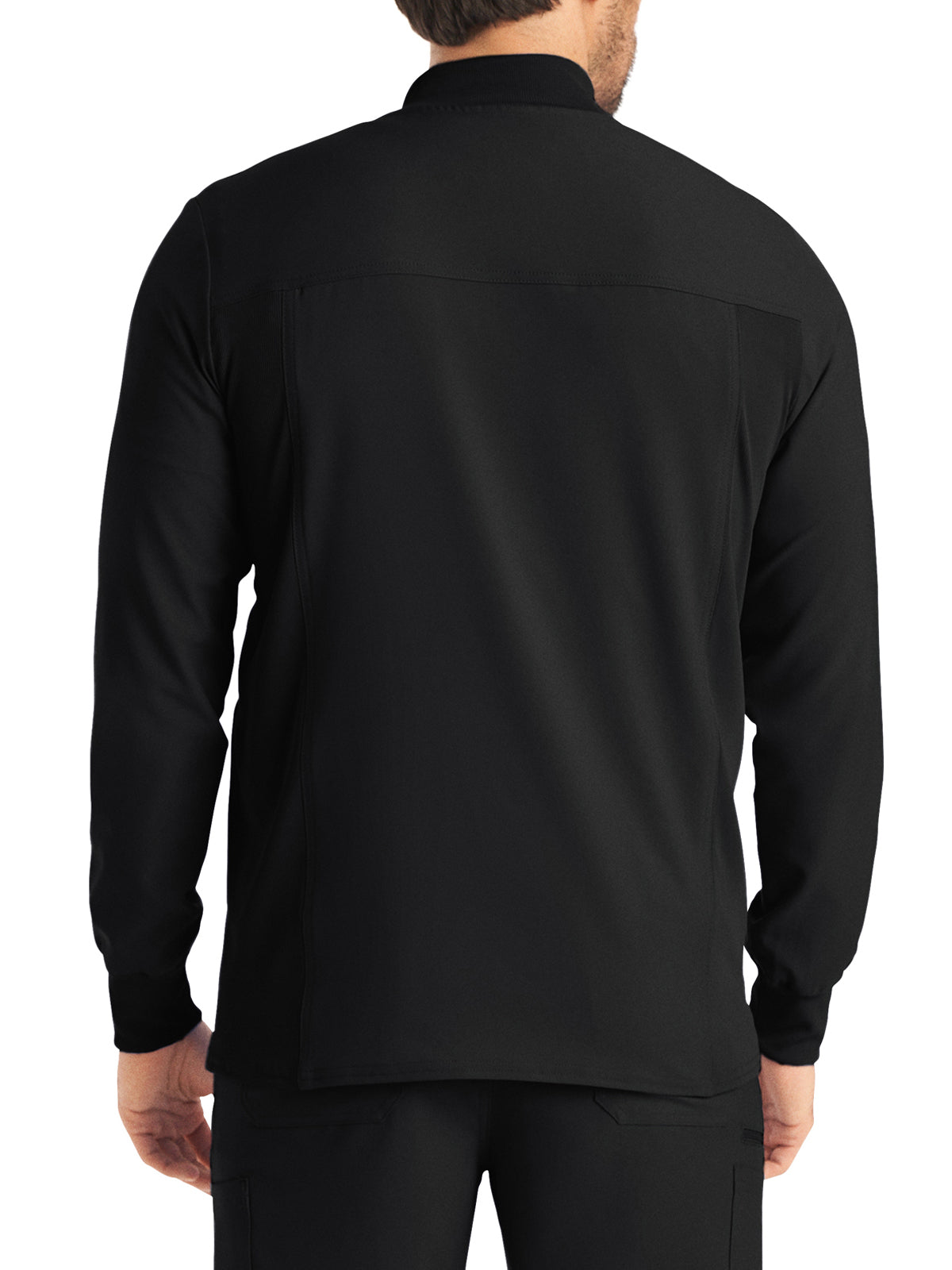 Men's 3-Pocket Mock-Neck Zip-Front Scrub Jacket - LJ703 - Black