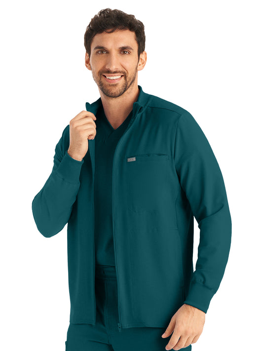 Men's 3-Pocket Mock-Neck Zip-Front Scrub Jacket - LJ703 - Caribbean