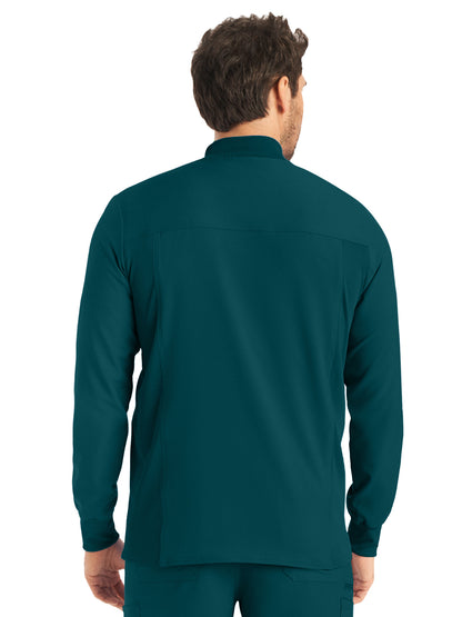 Men's 3-Pocket Mock-Neck Zip-Front Scrub Jacket - LJ703 - Caribbean