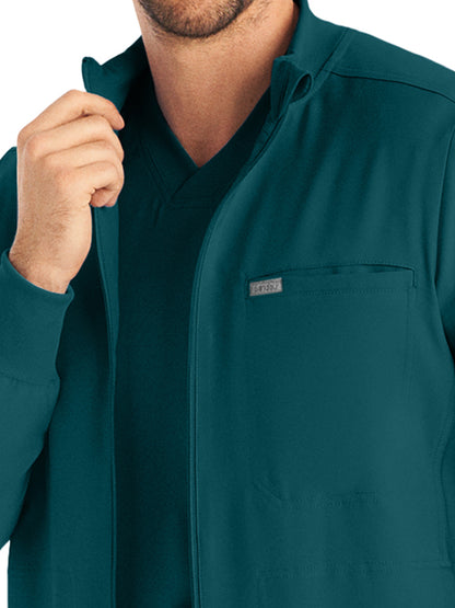 Men's 3-Pocket Mock-Neck Zip-Front Scrub Jacket - LJ703 - Caribbean