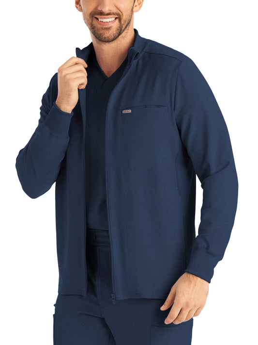 Men's 3-Pocket Mock-Neck Zip-Front Scrub Jacket - LJ703 - Navy