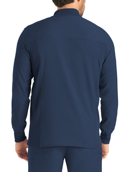 Men's 3-Pocket Mock-Neck Zip-Front Scrub Jacket - LJ703 - Navy