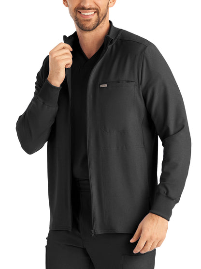 Men's 3-Pocket Mock-Neck Zip-Front Scrub Jacket - LJ703 - Pewter