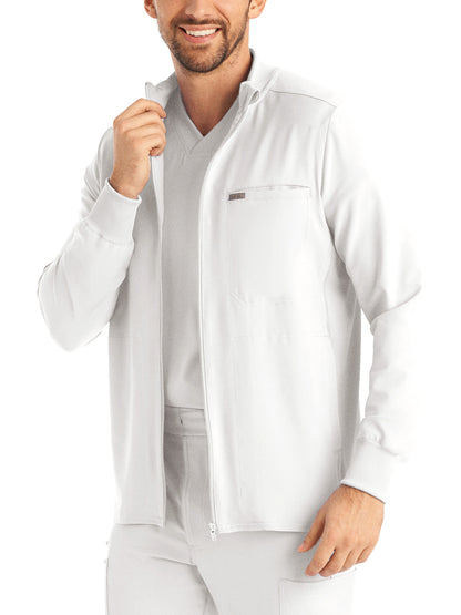 Men's 3-Pocket Mock-Neck Zip-Front Scrub Jacket - LJ703 - White