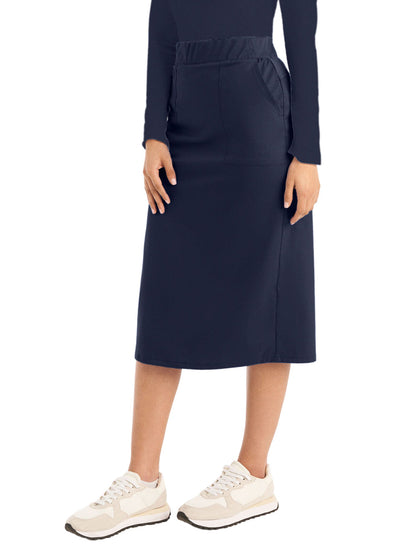 Women's 6-Pocket Rib-Knit Elastic-Back Waist Scrub Skirt - LK600 - True Navy