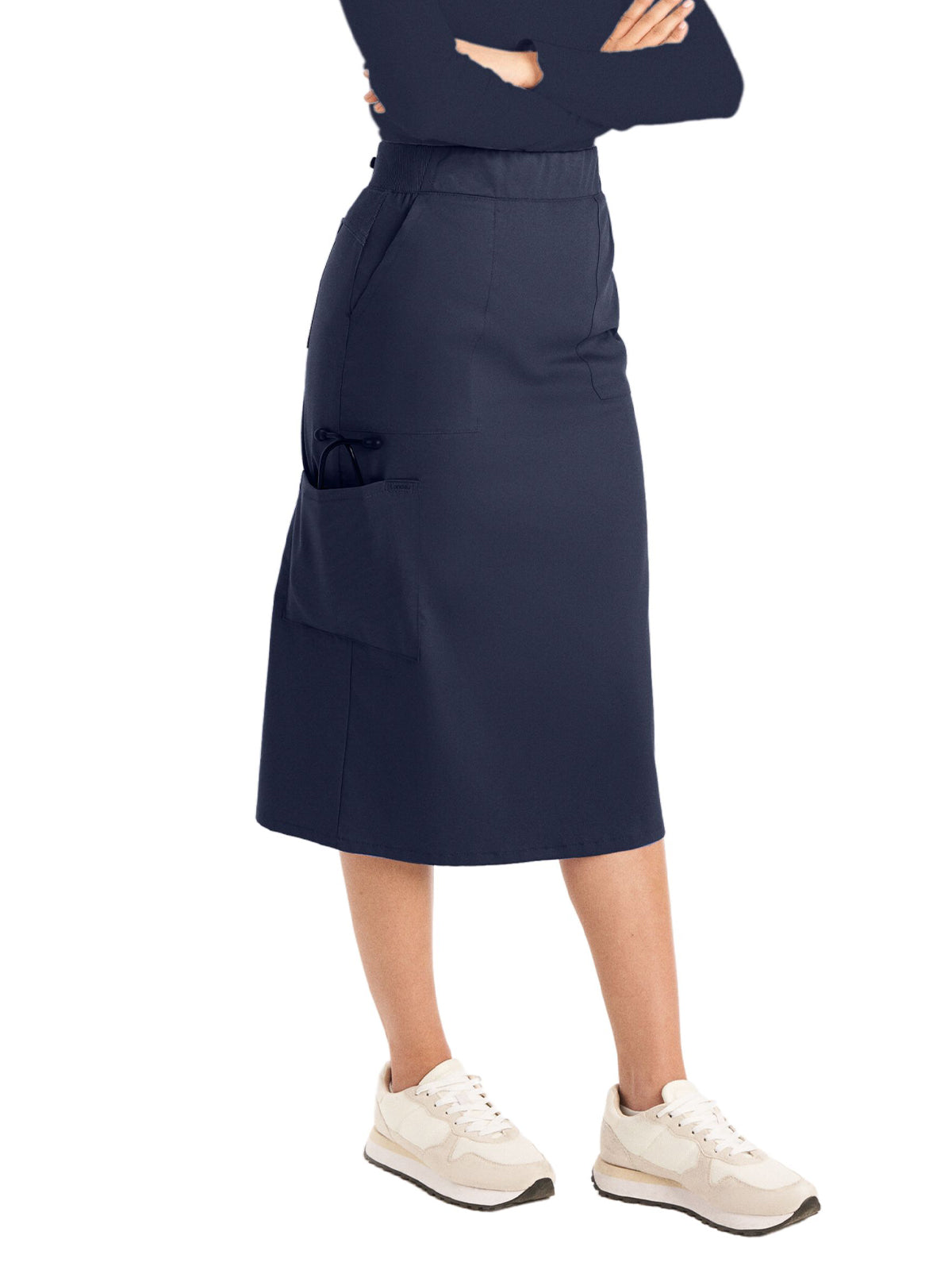 Women's 6-Pocket Rib-Knit Elastic-Back Waist Scrub Skirt - LK600 - True Navy