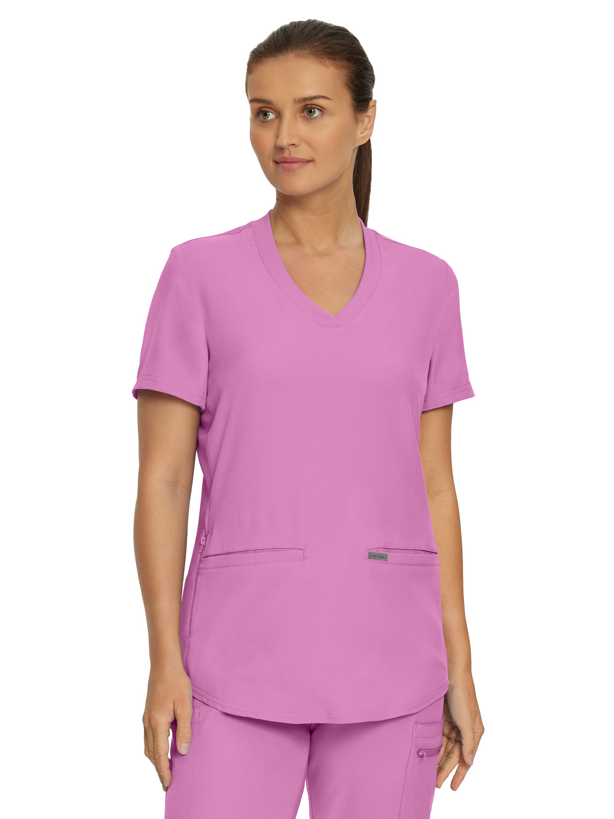 Women's 3-Pocket Rib-Knit Neckline V-Neck Scrub Top - LT100 - Bella Rosa